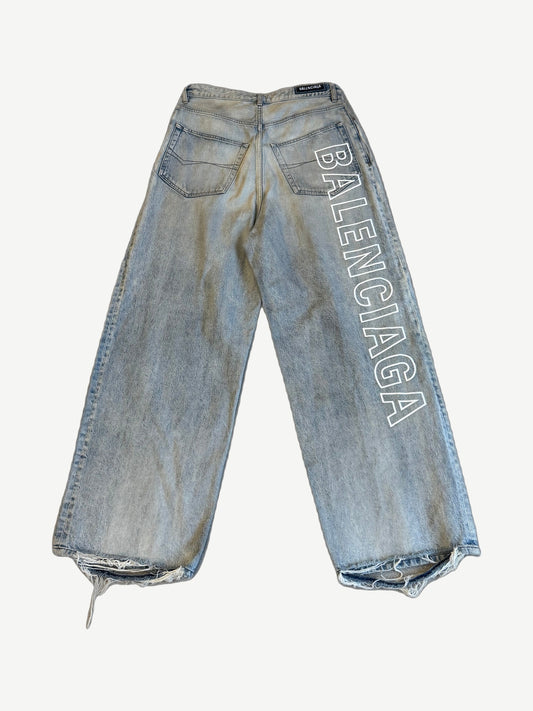 Balenciaga Baggy Outline Logo Light Wash Denim