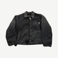 Enfants Riches Deprimes faded black distressed canvas work jacket front with corduroy collar and zip.