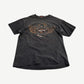Vintage thrashed black Harley Davidson Rider's Choice tee with eagle wings and orange motor cycles logo print
