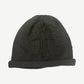 Chrome Hearts black cashmere beanie front, embroidered CH cross logo at folded cuff