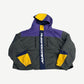 GV Gallery Raspberry Hills charcoal Shanghai rain jacket with purple and yellow color block panels