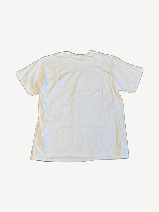 Vintage I Don't Dial 911 white cotton tee back view showing plain unprinted reverse side