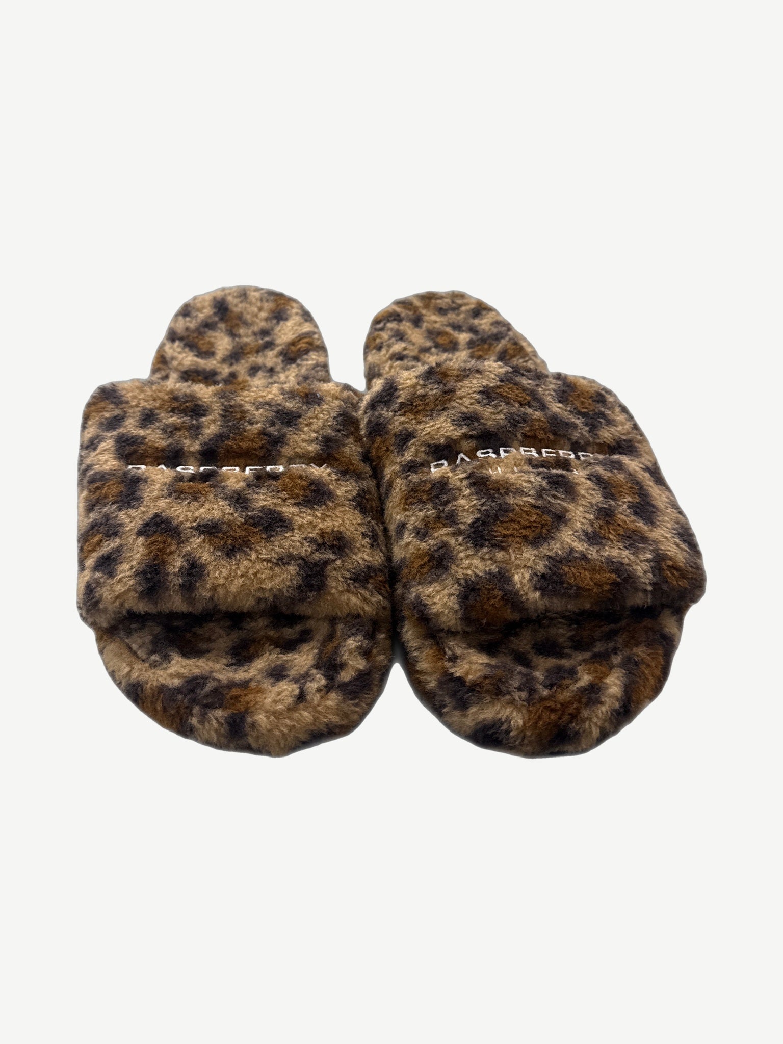 GV Gallery Raspberry Hills cheetah print fur slides with open toe and rubber molded sole.