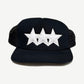 Chrome Hearts black and white triple star foam trucker hat with embroidered stars on front panel.