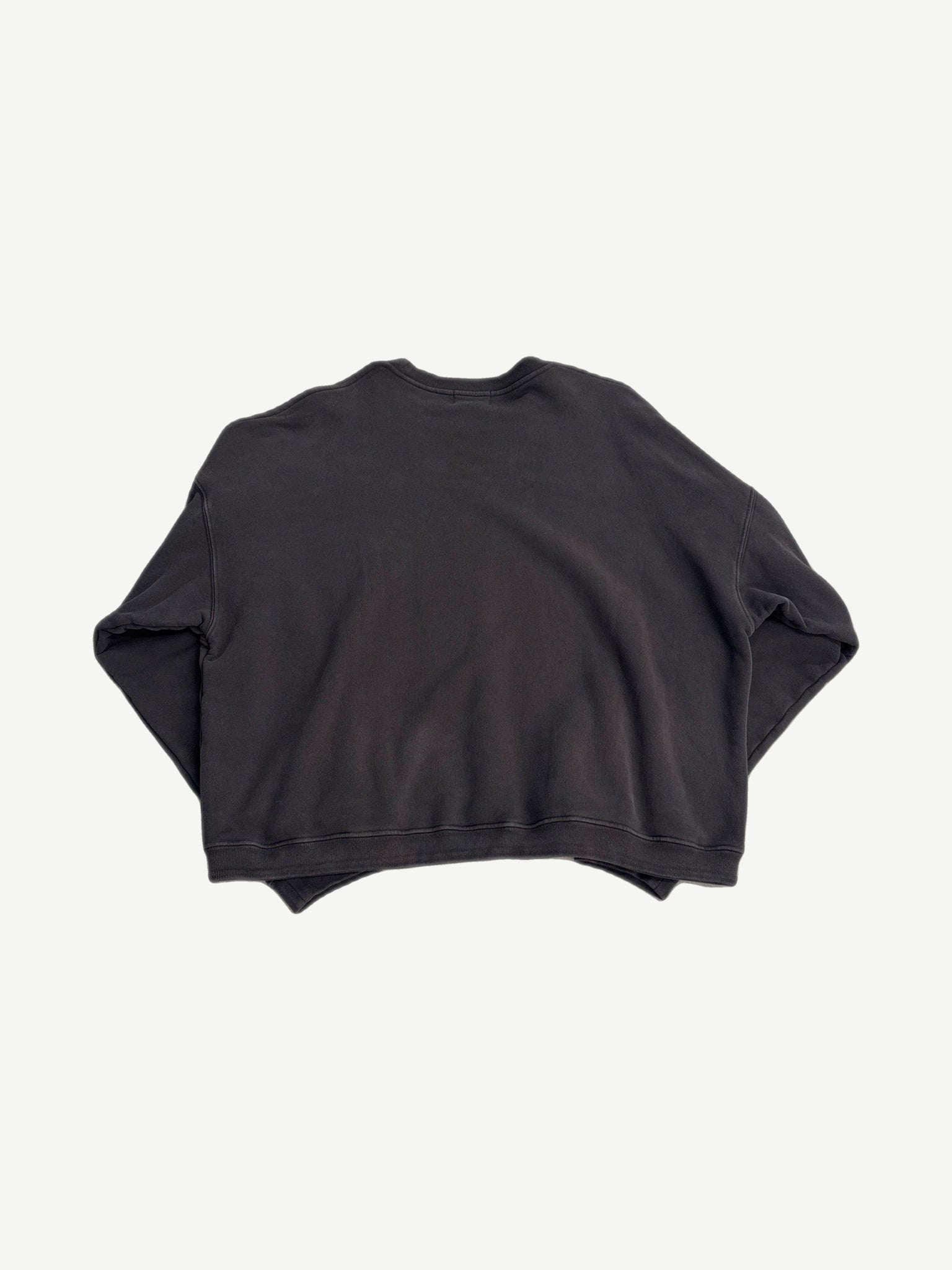 Back of Enfants Riches Deprimes washed black crewneck showing clean blank back and ribbed cuffs