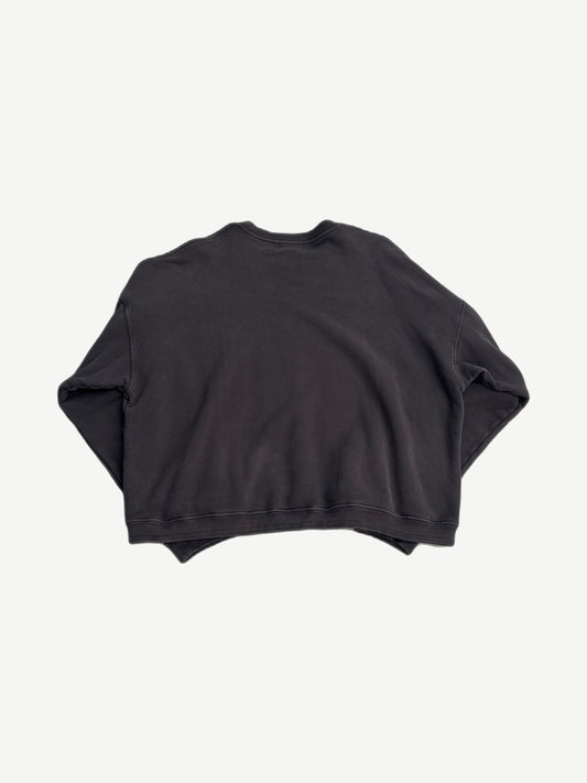Back of Enfants Riches Deprimes washed black crewneck showing clean blank back and ribbed cuffs