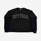 Bottega Desires black layered longsleeve with arched BOTTEGA print and ribbed contrast sleeves