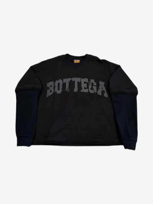 Bottega Desires black layered longsleeve with arched BOTTEGA print and ribbed contrast sleeves