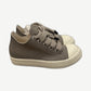 Rick Owens DRKSHDW Dirty Pearl low sneakers, taupe canvas upper with chunky cream rubber sole