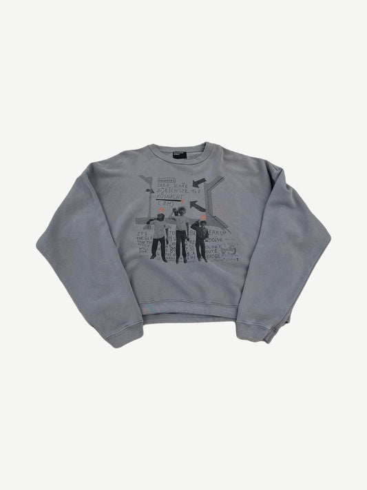 Enfants Riches Deprimes gray Absender crewneck with cropped boxy cut and lineup photo collage chest print