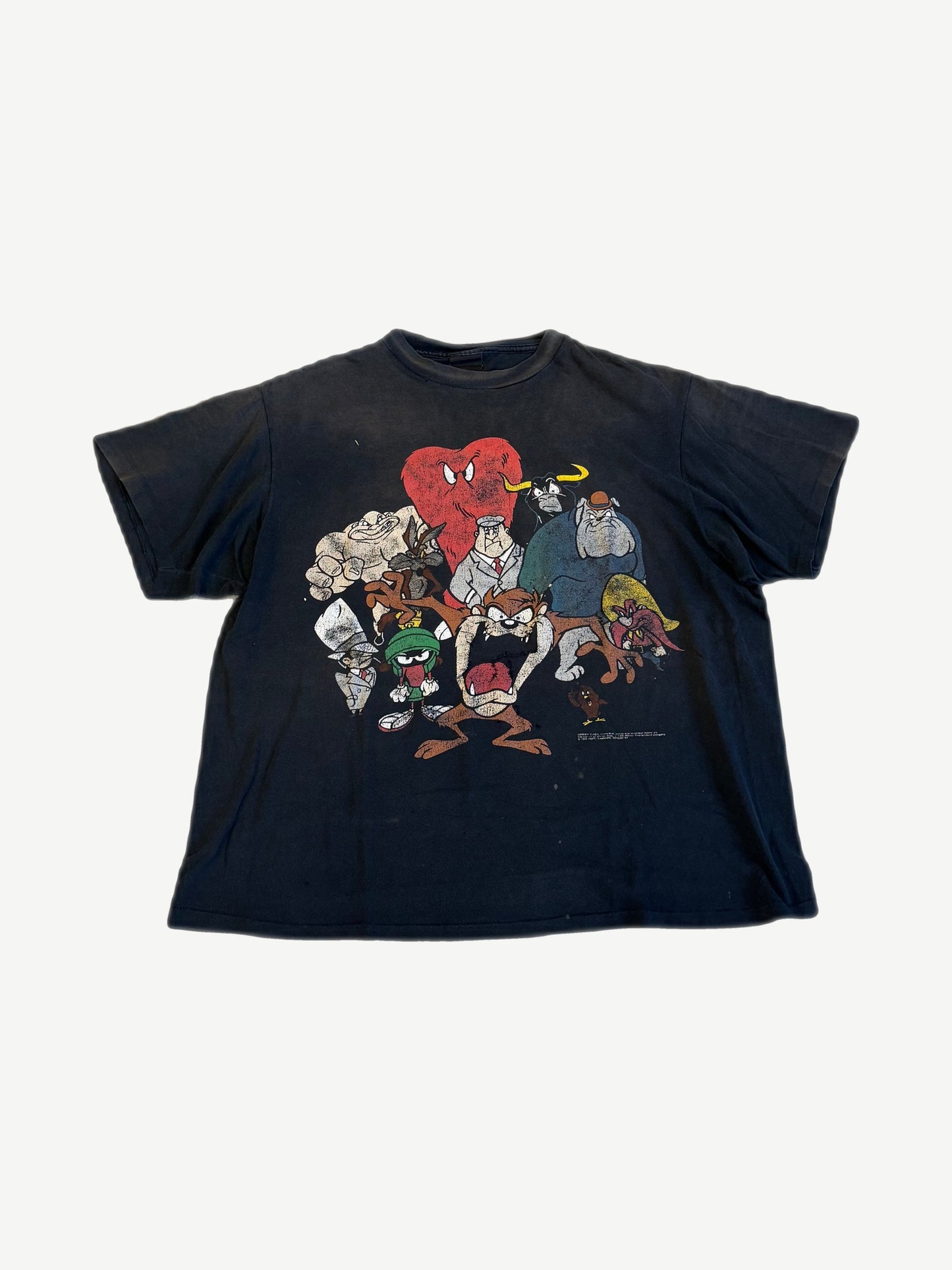 Vintage Looney Tunes Villains tee in faded black with group graphic of Taz, Marvin, Wile E. Coyote and crew.