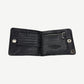 Chrome Hearts black leather wallet open interior with card slots, zip pocket and dual silver snap closures