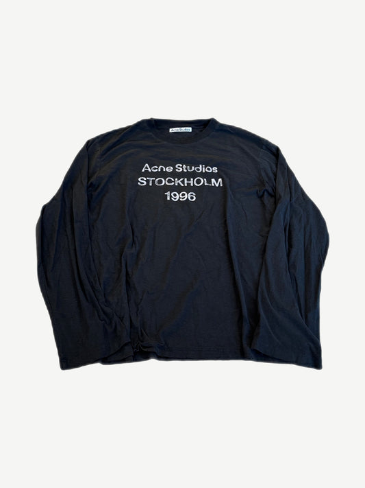 Acne Studios faded black longsleeve with distressed Stockholm 1996 chest logo print