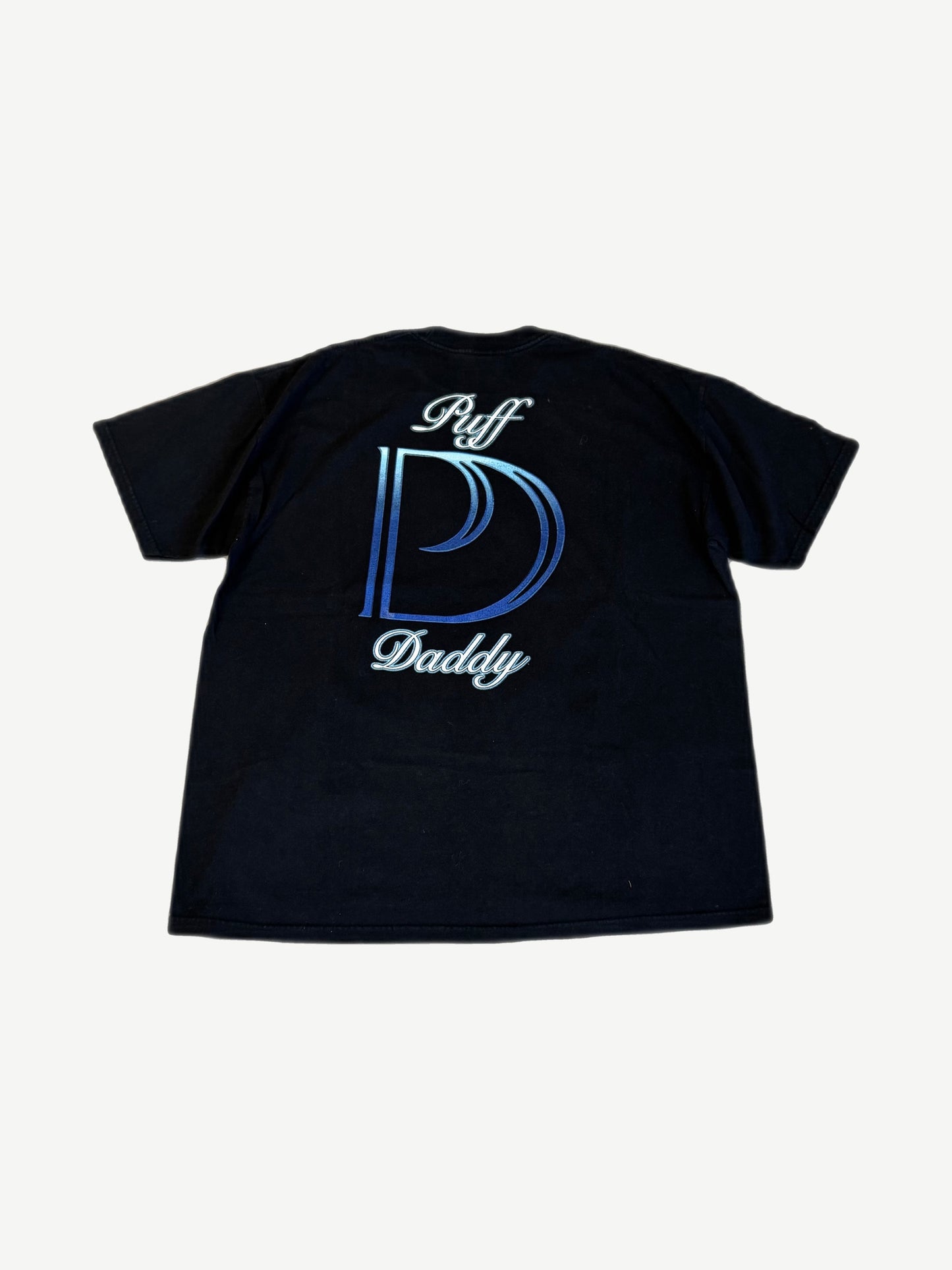 Vintage Puff Daddy No Way Out tour tee back with blue chrome PD monogram and Puff Daddy script
