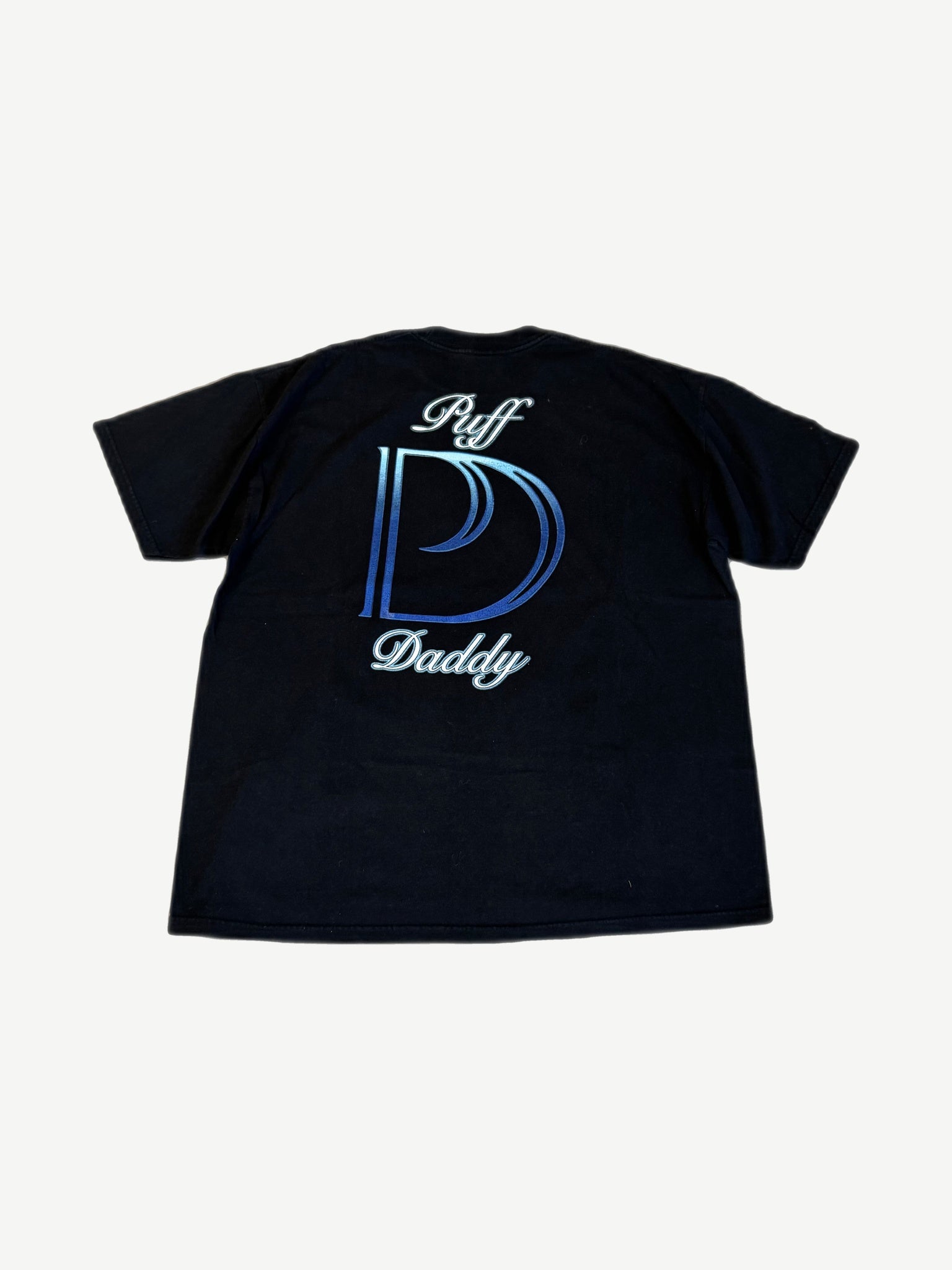 Vintage Puff Daddy No Way Out tour tee back with blue chrome PD monogram and Puff Daddy script