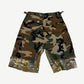 Project GR camo layered cargo shorts back, woodland camo with multicam layered hem detail