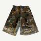 Project GR camo layered cargo shorts front, woodland camouflage with multicam under-skirt panel