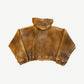 Raspberry Hills faded yellow waffle thermal hoodie back view with sun-bleached fade and ribbed hem.