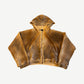 Raspberry Hills sun-faded yellow waffle thermal zipup hoodie with raw distressed seams and full zipper.