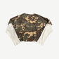 Rhude camo double layered longsleeve back view showing woodland print torso and long cream thermal cuffs.