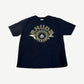 Rhude navy vintage tee with gold Black Caviar sturgeon emblem print across front chest