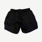 Rick Owens Bela black silk boxer shorts back view with elastic waist and curved relaxed hem