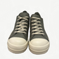 Front view of Rick Owens Hollywood low sneakers in celadon leather with cream laces and white rubber toe caps