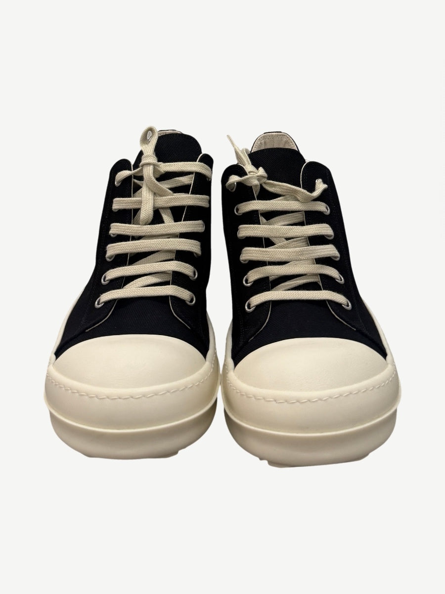 Rick Owens DRKSHDW Concordians sneakers front view with cream laces, cap toe and chunky platform sole