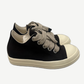Rick Owens DRKSHDW black canvas low top sneakers with chunky milk cream rubber sole and oversized jumbo laces