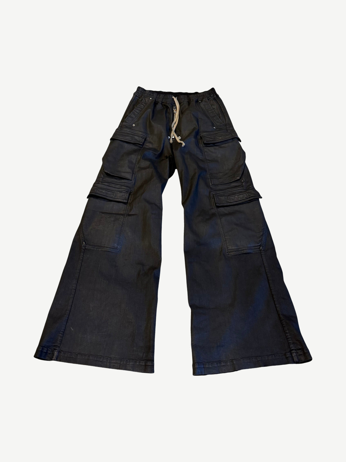Rick Owens DRKSHDW Black Wax Double Cargo Jumbo Bela Pants