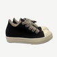 Rick Owens DRKSHDW Dark Dust jumbo lace sneakers, washed grey canvas high tops with oversized laces.
