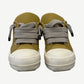 Rick Owens DRKSHDW mustard puffer low sneakers side view showing padded nylon upper and chunky white sole