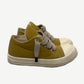 Rick Owens DRKSHDW puffer low sneakers in mustard yellow nylon with jumbo laces and white rubber toe