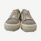 Rick Owens DRKSHDW Pearl Vintage sneakers front view showing grey canvas uppers with cream laces and toe caps
