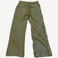 Back of Rick Owens DRKSHDW sage Pusher pants showing flap patch pockets and side popper button placket