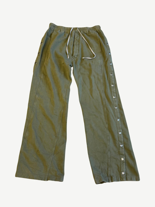 Rick Owens DRKSHDW sage green Pusher pants with side snap buttons, drawstring waist and wide tapered leg
