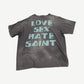 Saint Michael Celebrity tee front, washed black cotton short sleeve with vintage faded finish