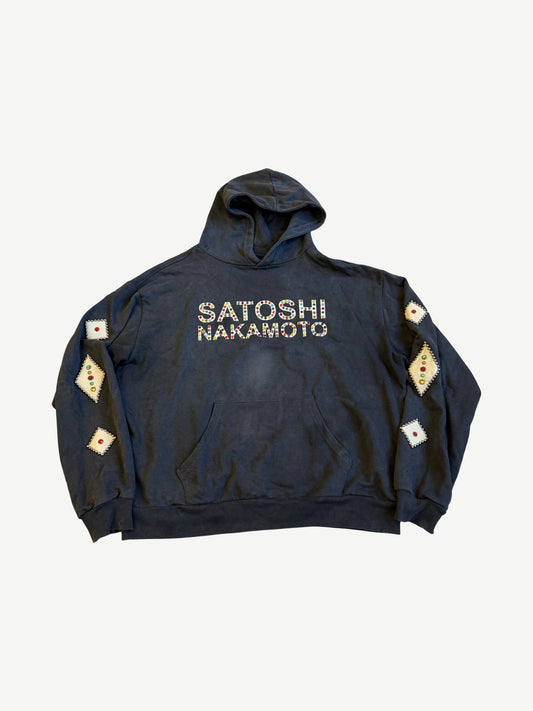 Satoshi Nakamoto Black Studded Logo Hoodie
