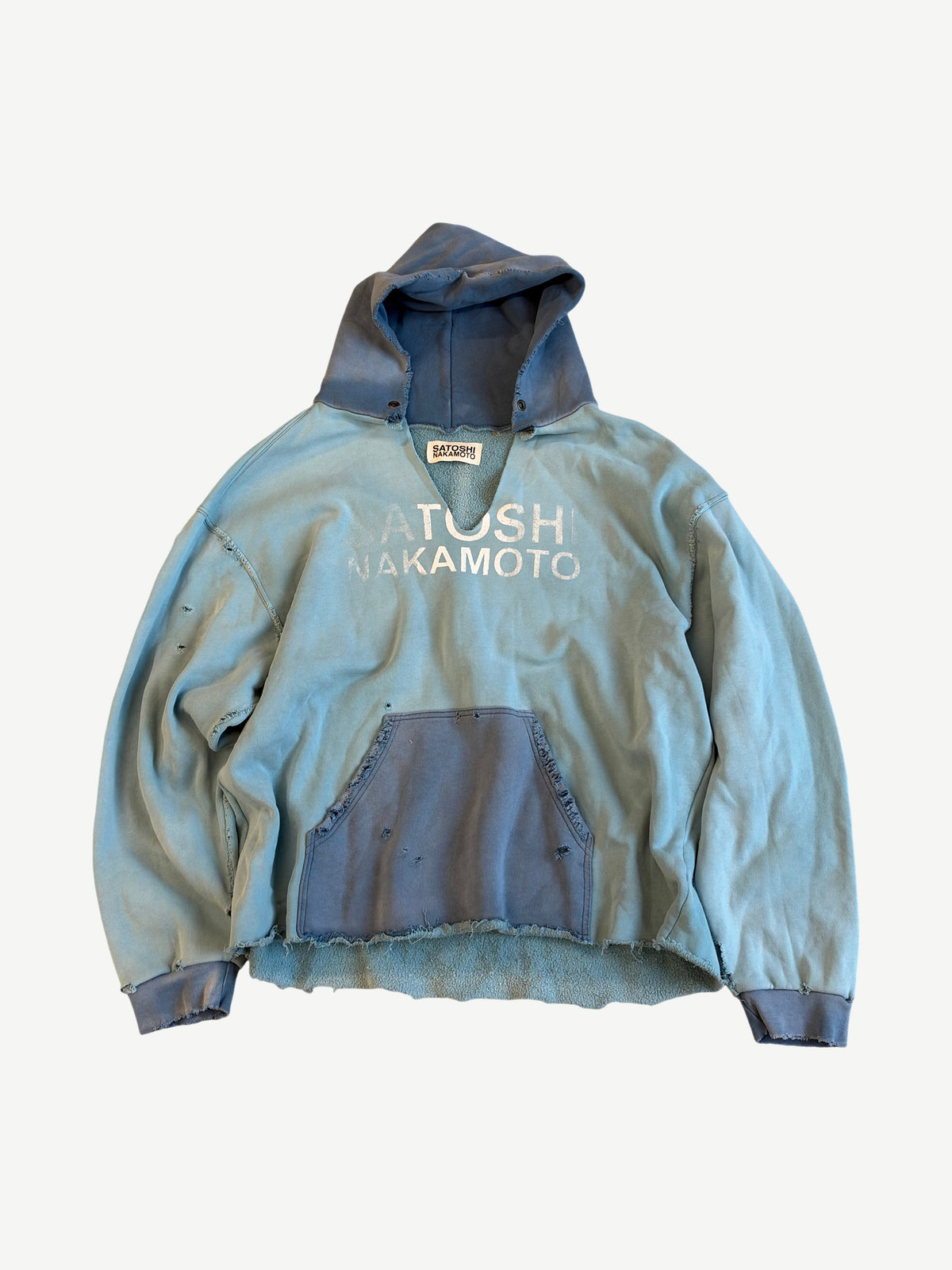Satoshi Nakamoto Blue Distressed V Cut Hoodie