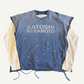 Satoshi Nakamoto blue Luke thermal longsleeve front with paint splatter wash and contrast cream sleeves
