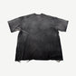 Satoshi Nakamoto eye tee back view in washed black with smaller upper-back Satoshi Nakamoto logo print