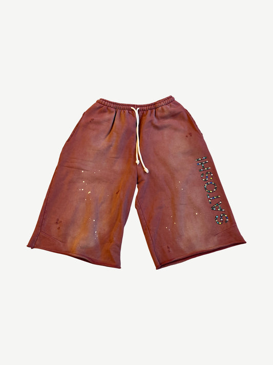 Satoshi Nakamoto Faded Red Drifter Embellished Shorts