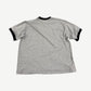 Back view of Satoshi Nakamoto heather gray ringer tee with black contrast neck and sleeve cuff trim