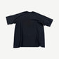 Satoshi Nakamoto Samsung logo printed tee back view in faded black with oversized boxy silhouette.