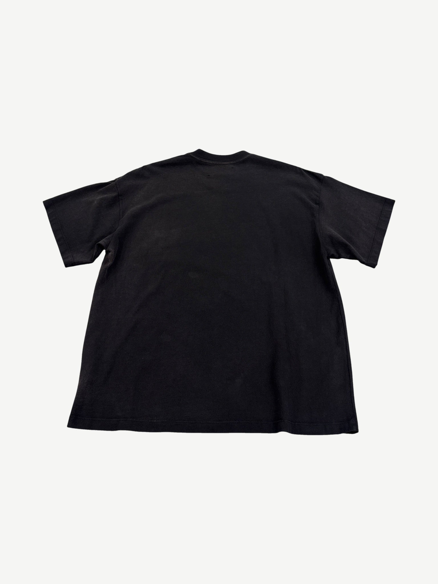 Back view of Satoshi Nakamoto oversized faded black tee with blank washed cotton body