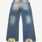 Satoshi Nakamoto Studded Cowboy Distressed Blue Denim Pants