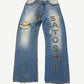 Satoshi Nakamoto Studded Cowboy Distressed Blue Denim Pants