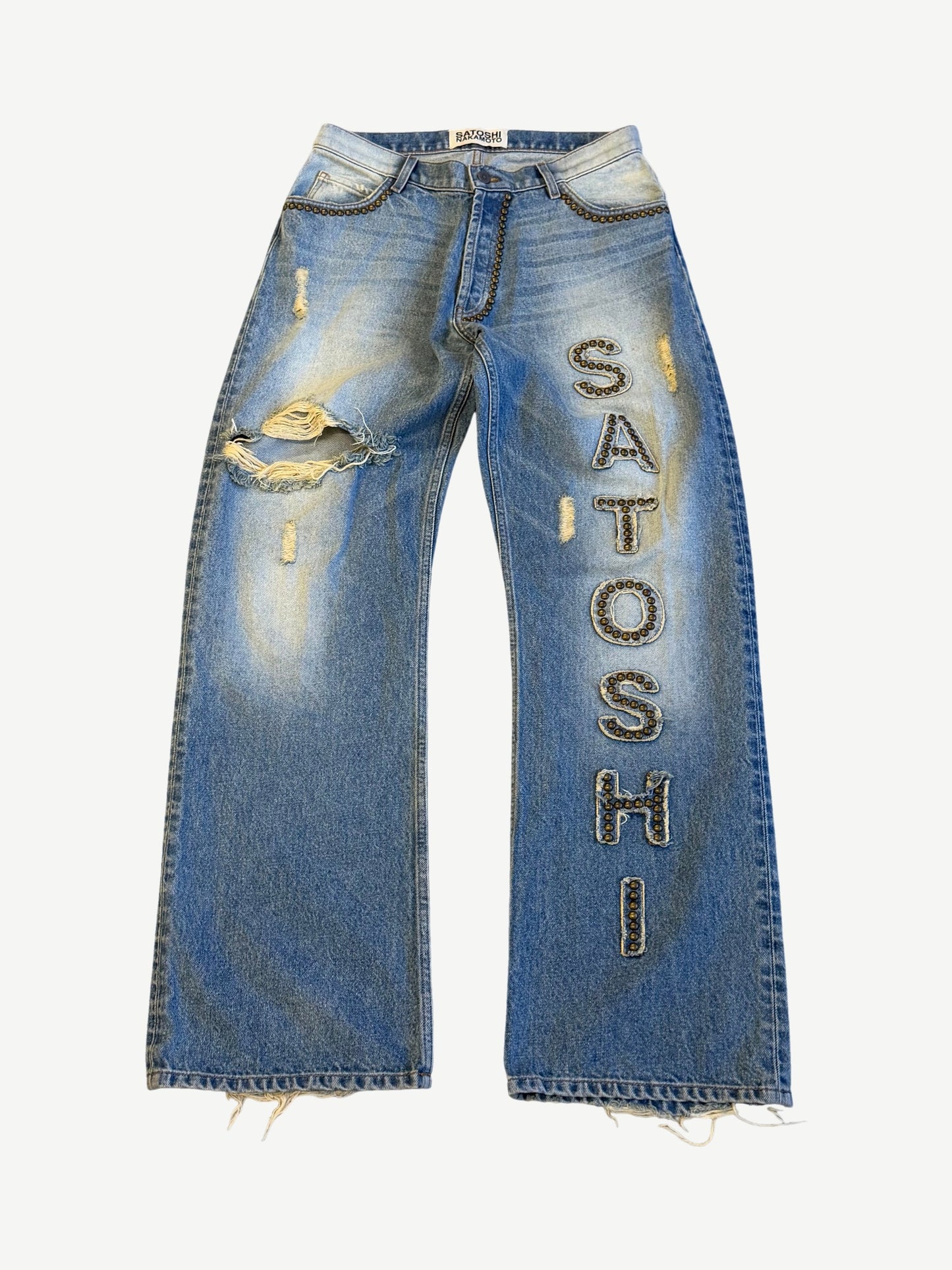 Satoshi Nakamoto Studded Cowboy Distressed Blue Denim Pants
