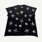 Satoshi Nakamoto black cutoff muscle tee back covered in silver distressed five-point star prints