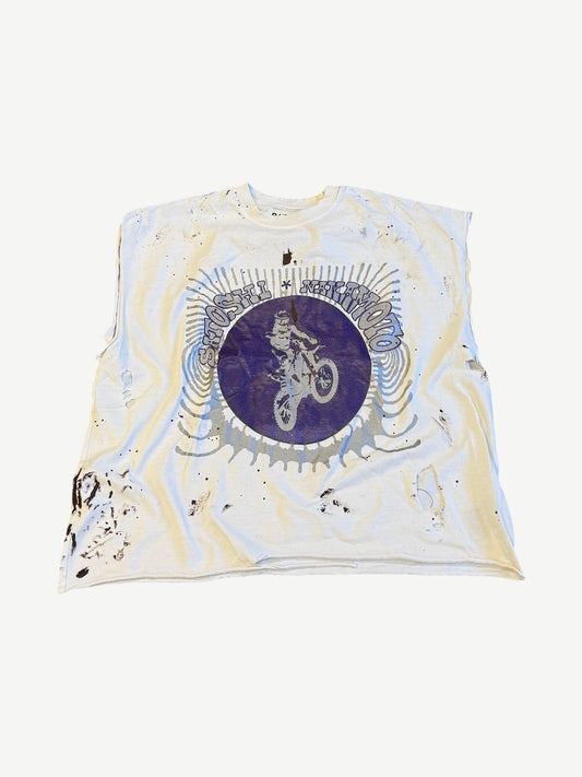 Satoshi Nakamoto Vintage White Globe of Death Cutoff Tee